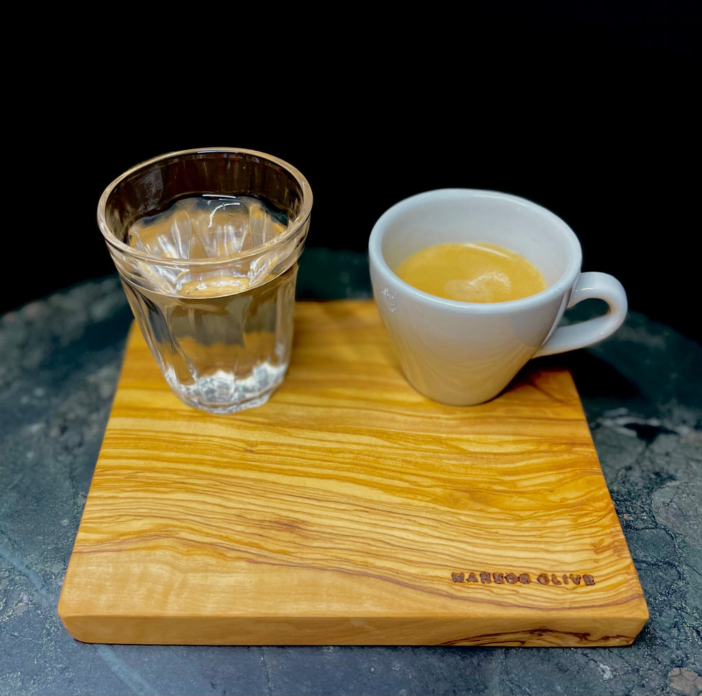 Olivenholz-Espresso-Tablett