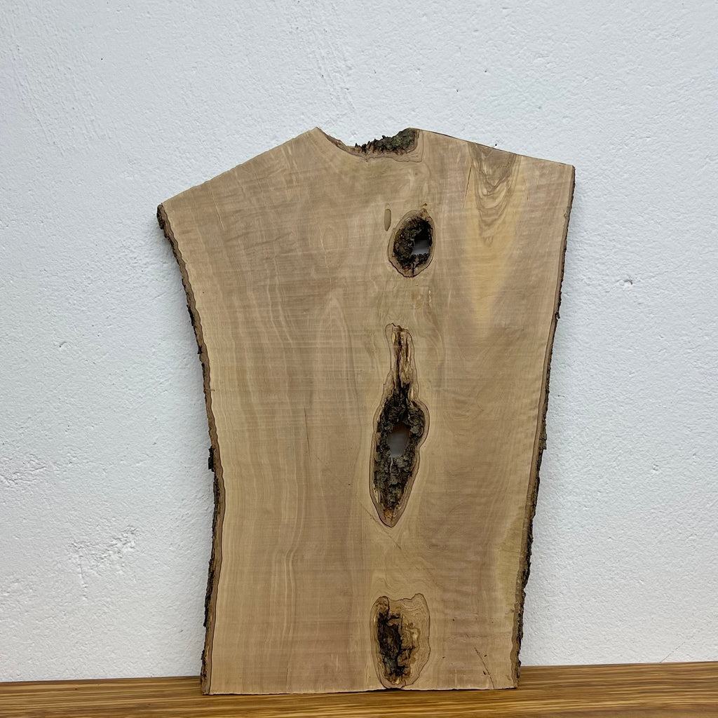 Olivenholzbrett W501 mit drei ausgeprägten Astlöchern und Naturkante